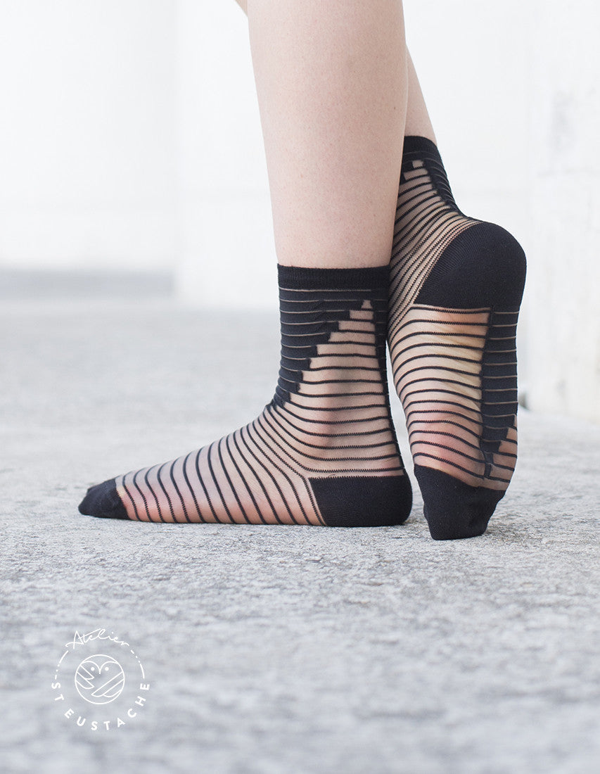 Atelier St Eustatius black transparent graphic socks woman design Shibuya Black