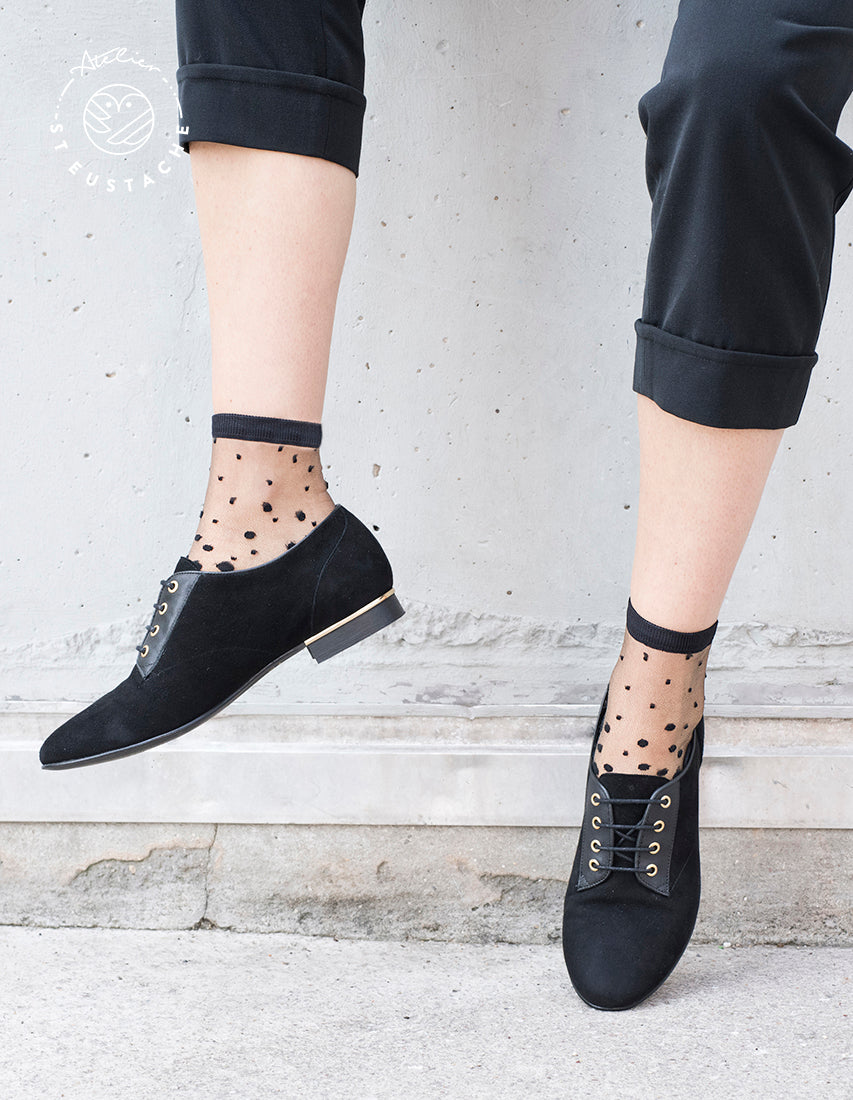 Atelier St Eustache chaussettes transparentes noires mode femme graphiques design Nakameguro Black